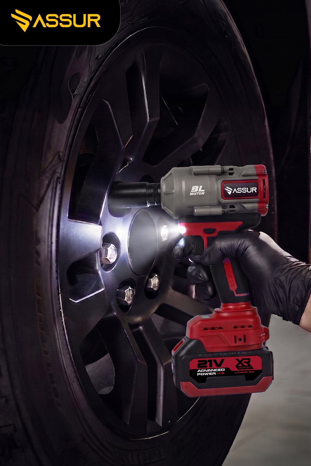 21V 1100 NM Torklu Çift Akülü 10 Pilli 1/2 Kırmızı Şarjlı Somun Sıkma Sökme Makinesi