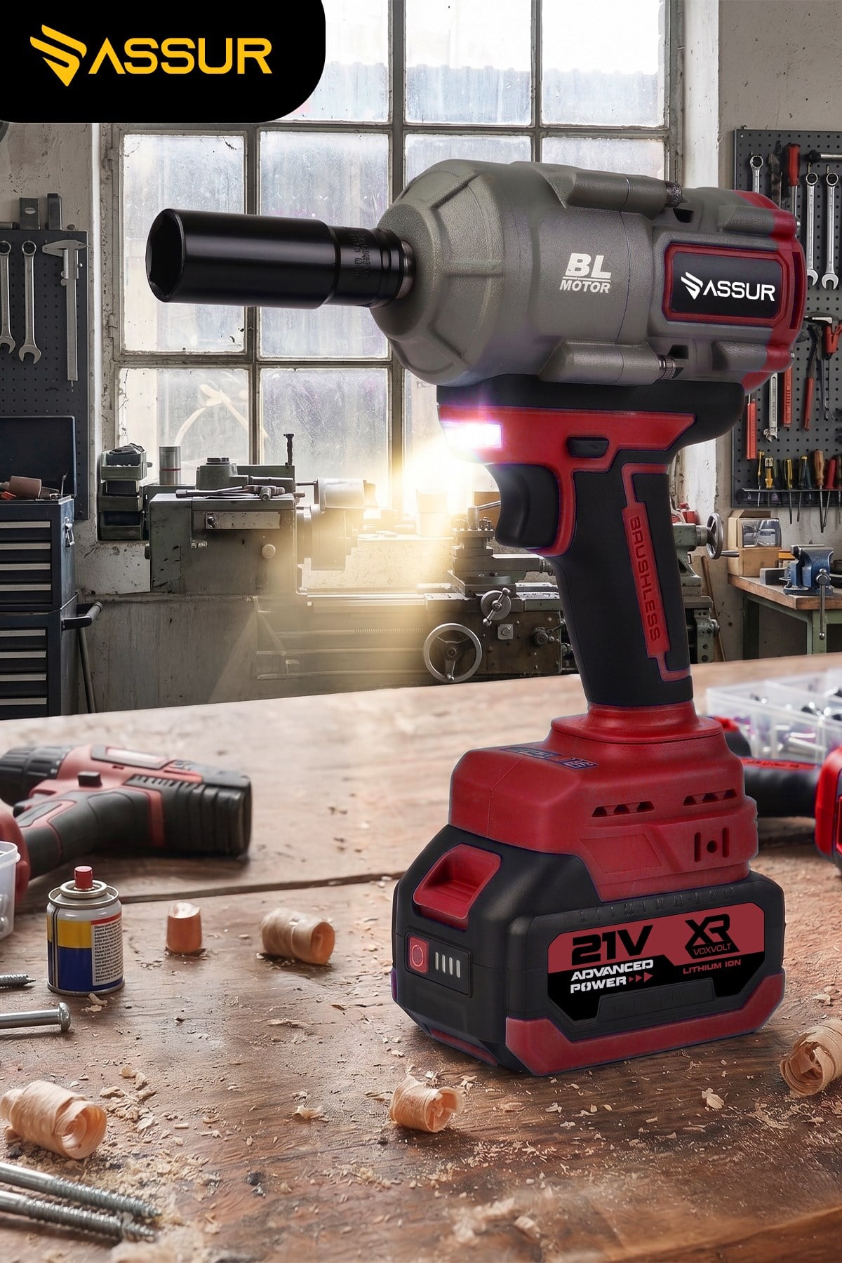 21V 1100 NM Torklu Çift Akülü 10 Pilli 1/2 Kırmızı Şarjlı Somun Sıkma Sökme Makinesi