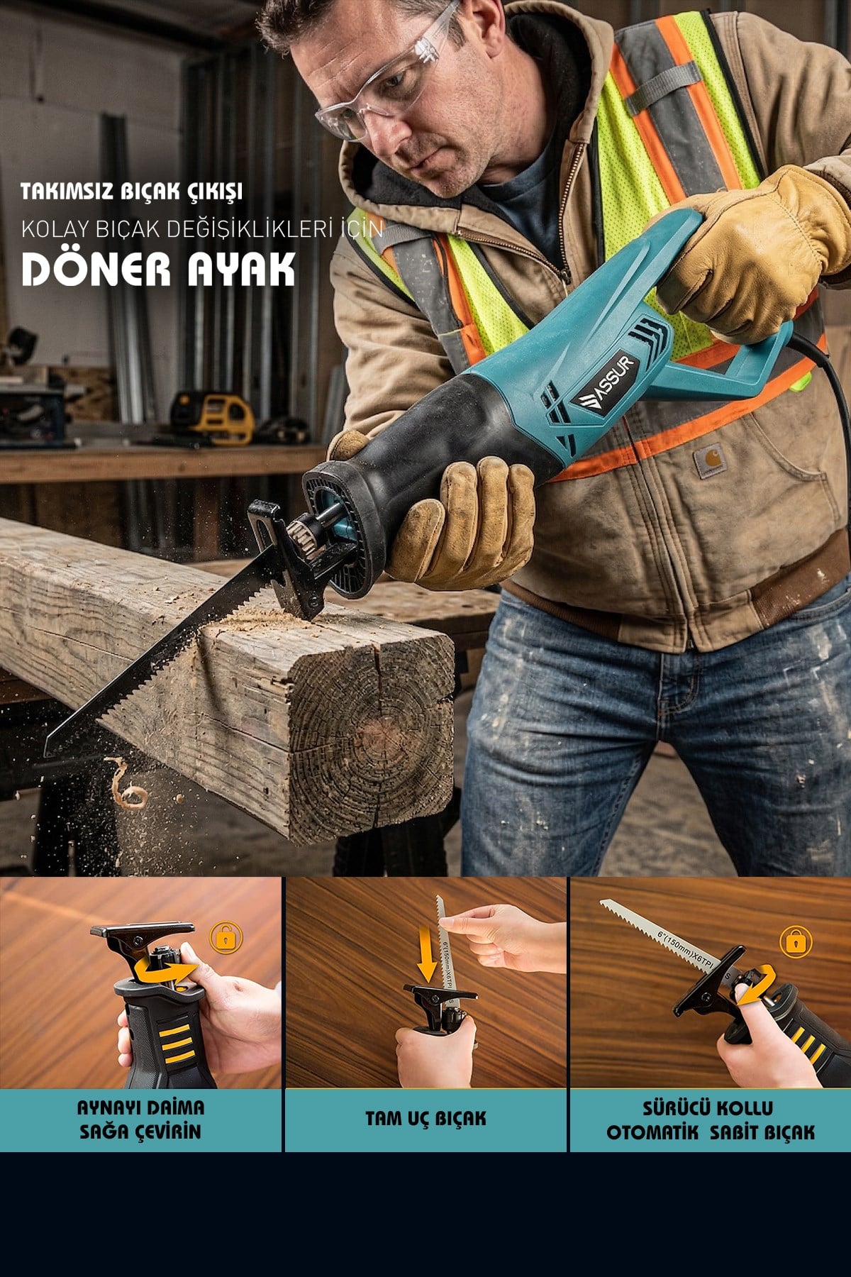 900 WATT BAKIR SARGILI 6 KADEME 3 BIÇAKLI DEVİR AYARLI TİLKİ KUYRUĞU TESTERE KEMİK KESME MAKİNESİ