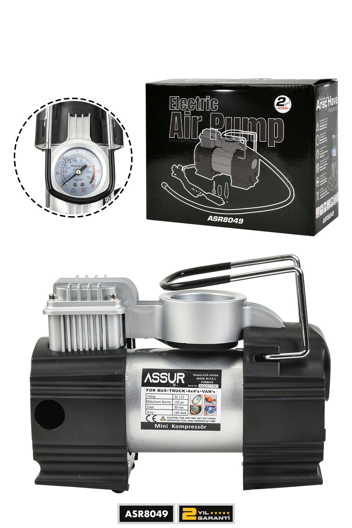 Assur 12v Çakmaklık Girişli 150 psi Mini Hava Kompresörü