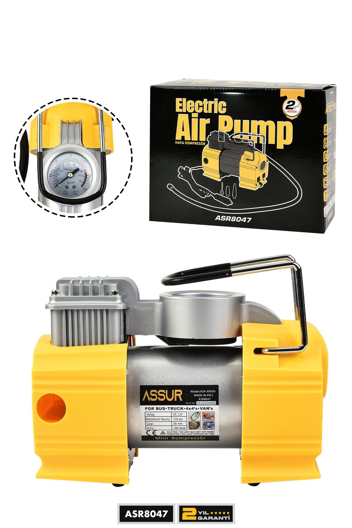 Assur 12v Çakmaklık Girişli 150 psi Mini Hava Kompresörü