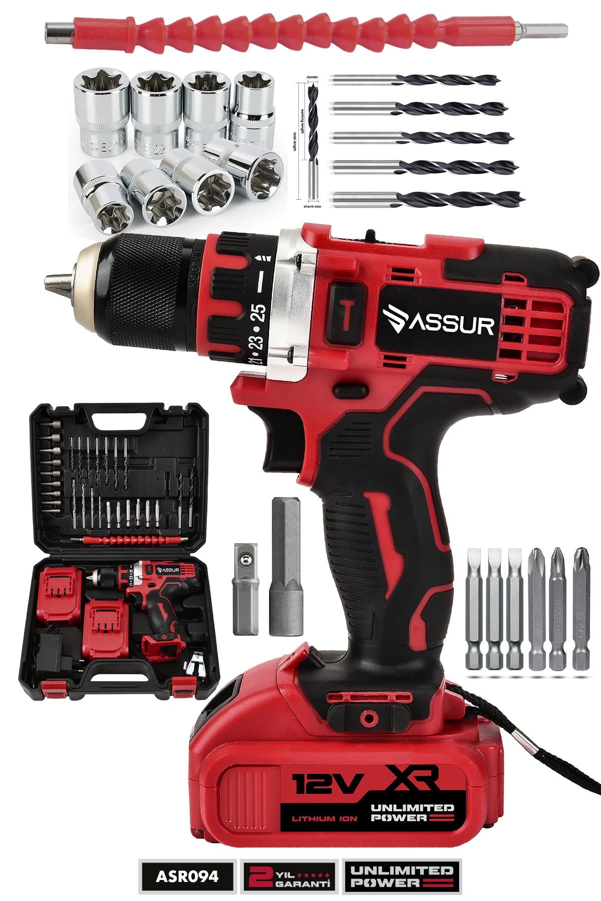Assur 12V Çift Akü Şarjlı Matkap Metal Şanzıman Akülü Vidalama