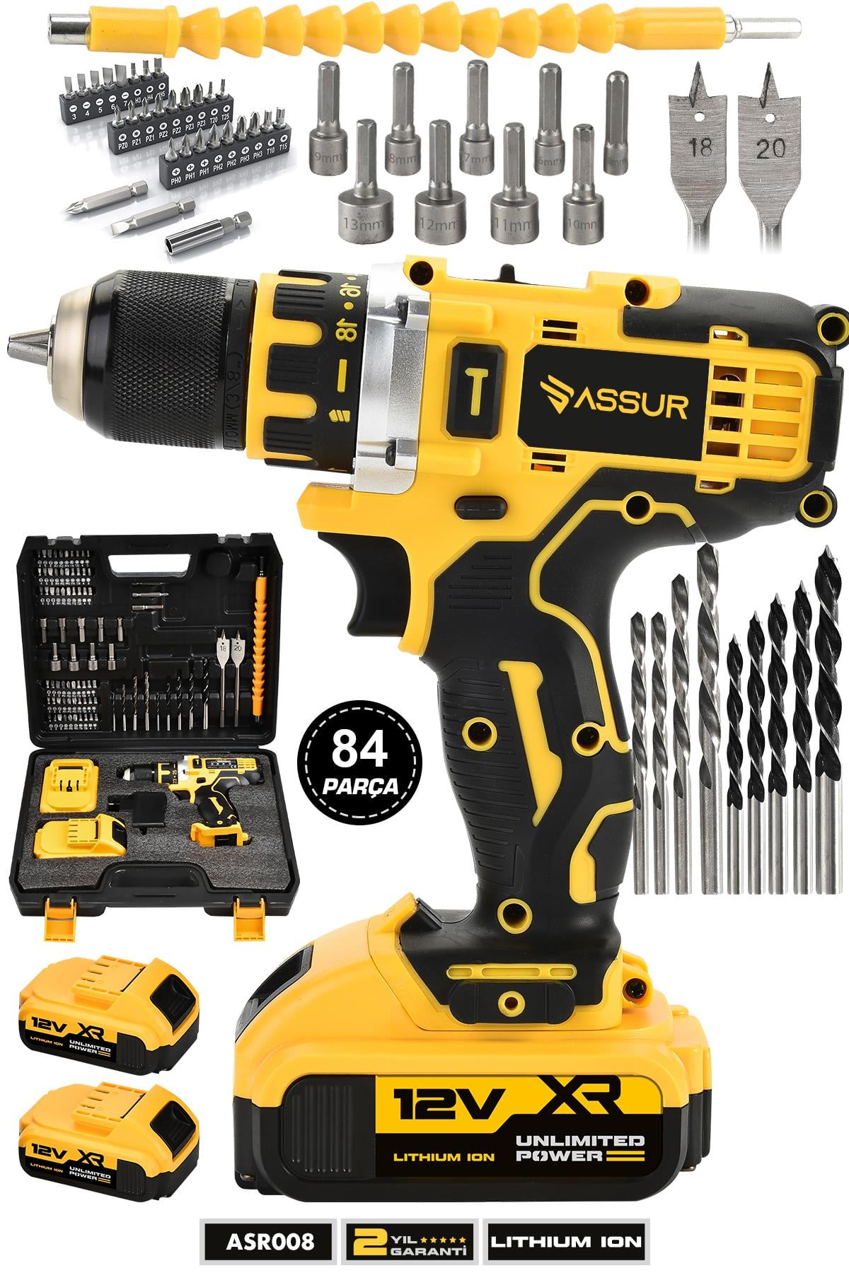 Assur 12V Çift Akülü Vidalama Metal Şanzıman Şarjlı Matkap