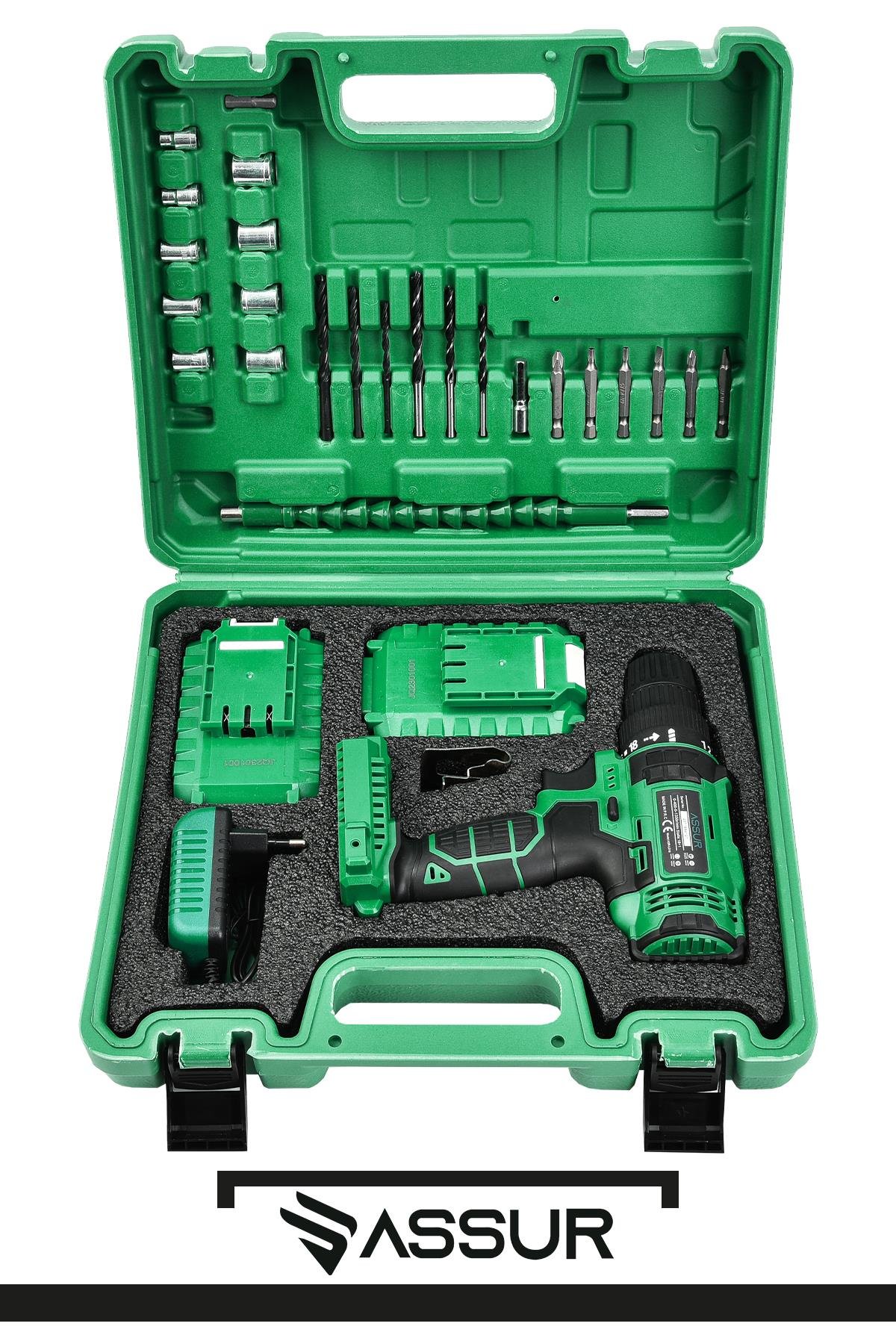 Assur 12V Metal Şanzıman Çift Akülü Bakır Sargı Şarjlı Matkap Akülü Vidalama