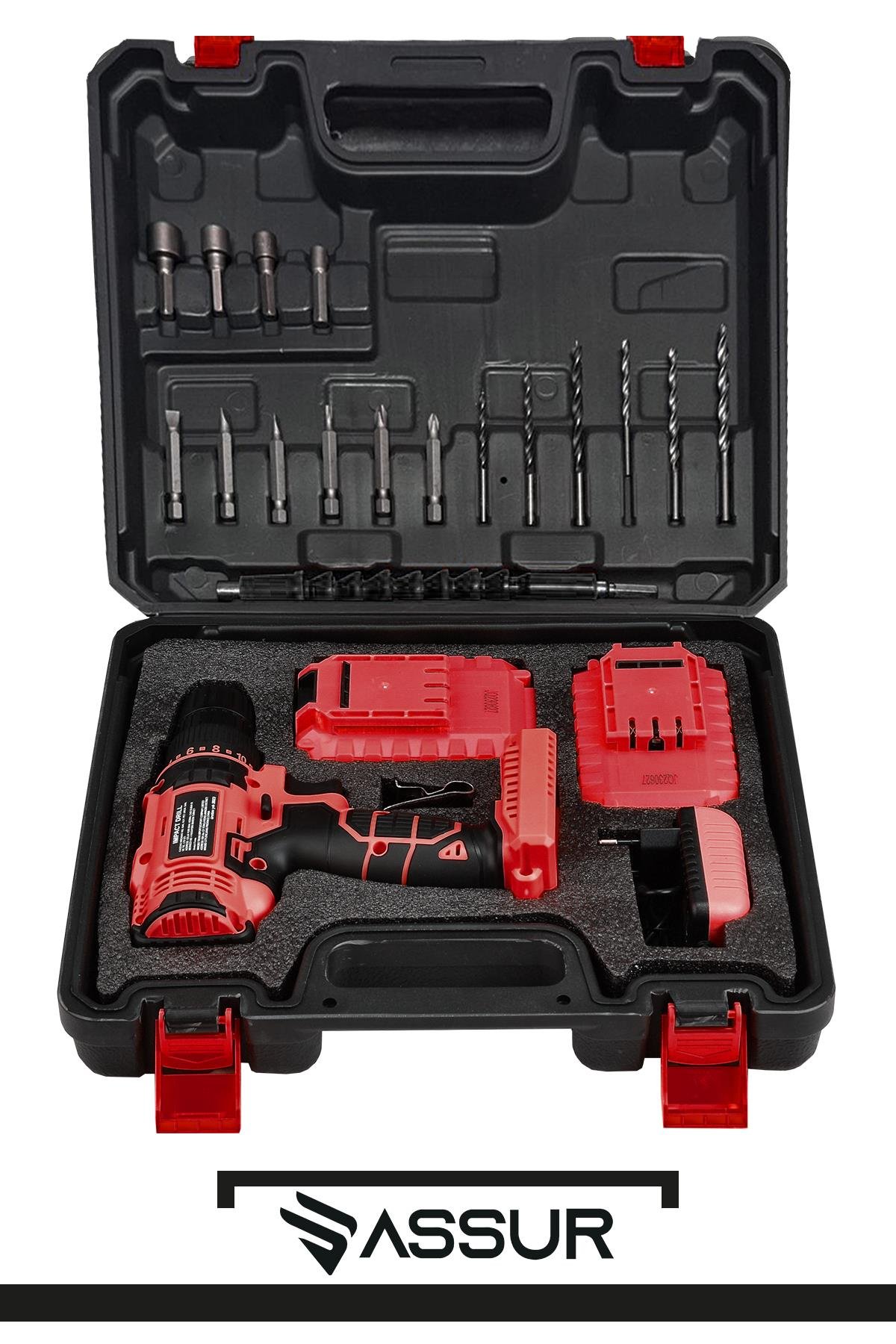 Assur 12V Metal Şanzıman Çift Akülü Bakır Sargı Akülü Vidalama Şarjlı Matkap