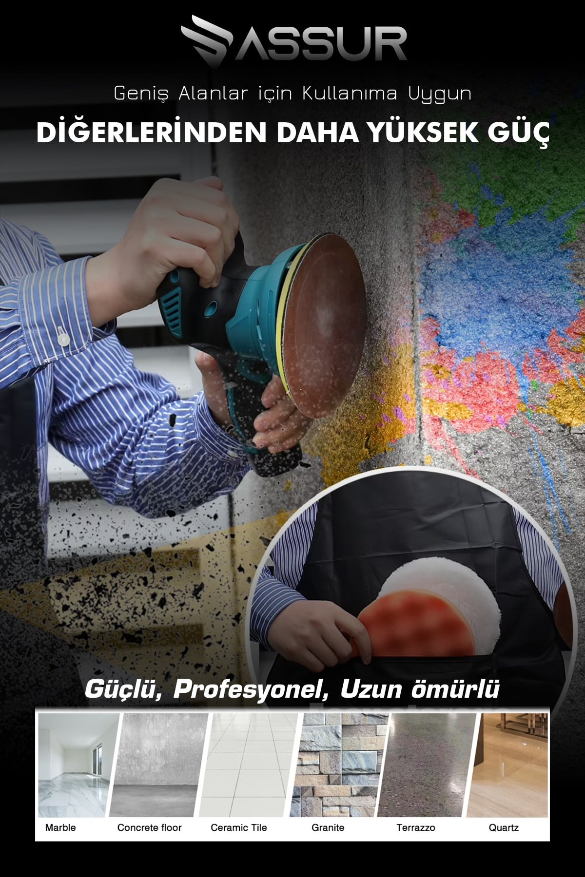 Assur 12V Orbital 6 Kademli Cila Pasta Parlatma Polisaj Makinesi