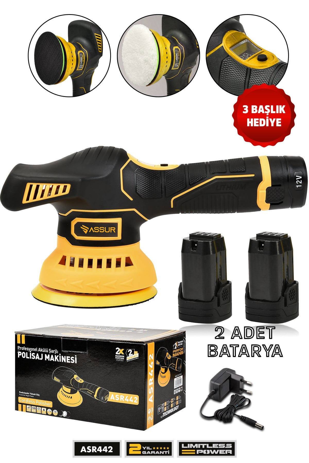 Assur 12V Orbital 6 Kademli Cila Pasta Parlatma Polisaj Makinesi