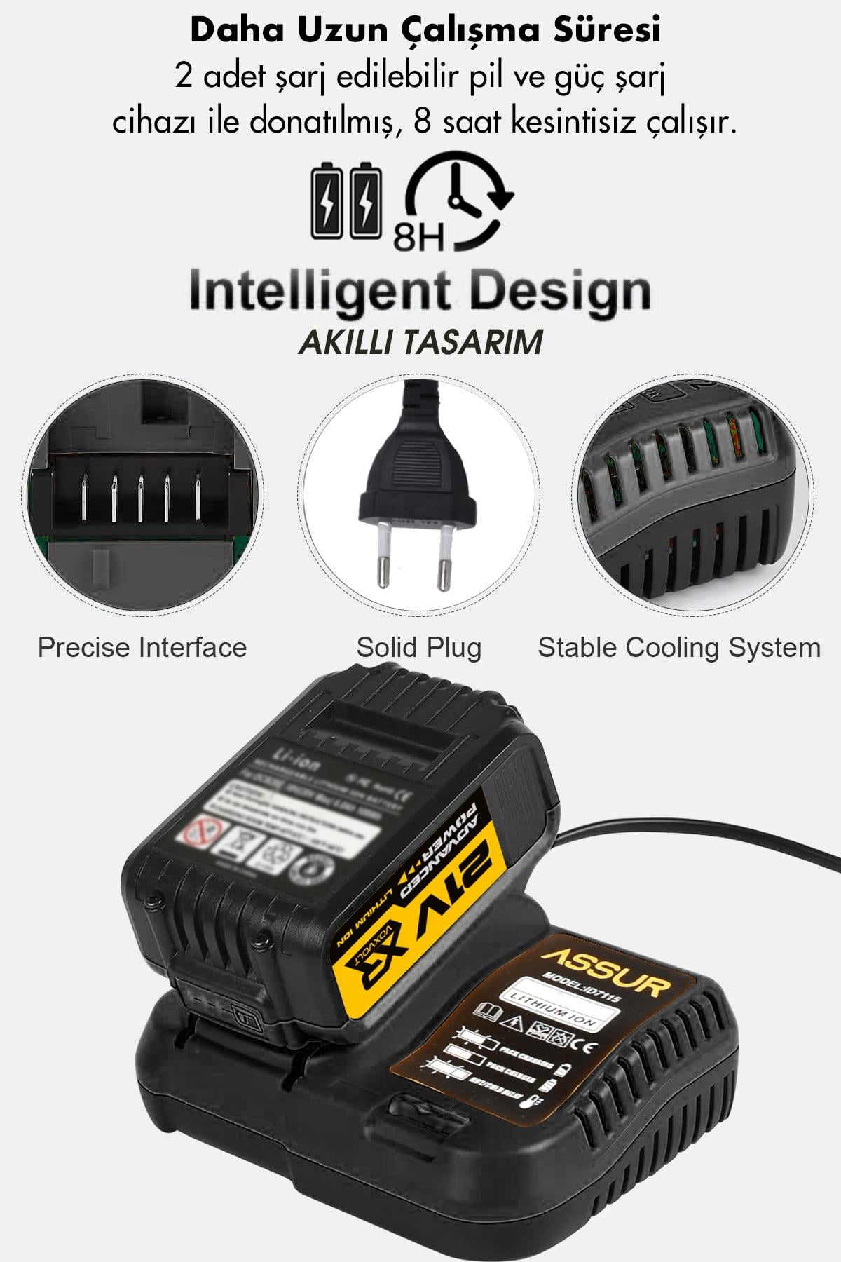 Assur 21V 2.0Ah Kömürsüz Motor 800 Nm Torklu Şarjlı Somun Sıkma Bijon Sökme Set