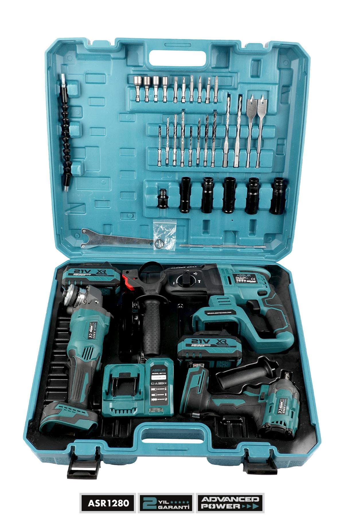 ASSUR 21V 3 LÜ SET ŞARJLI KIRICI DELİCİ HİLTİ + TAŞLAMA MAKİNESİ + SOMUN SIKMA MAKİNESİ