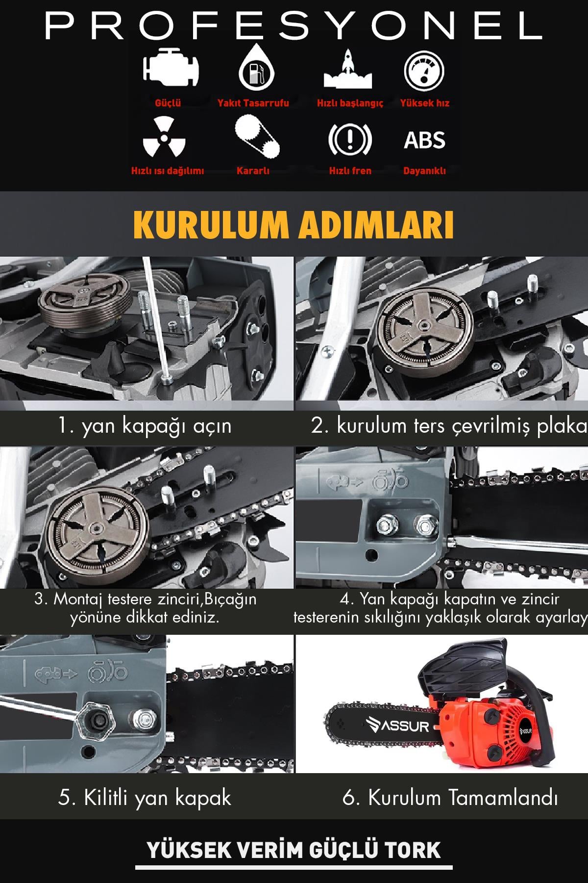 Assur 25cc Mini Benzinli Testere Ağaç Odun Dal Budama Kesme Testeresi Hızar Motoru
