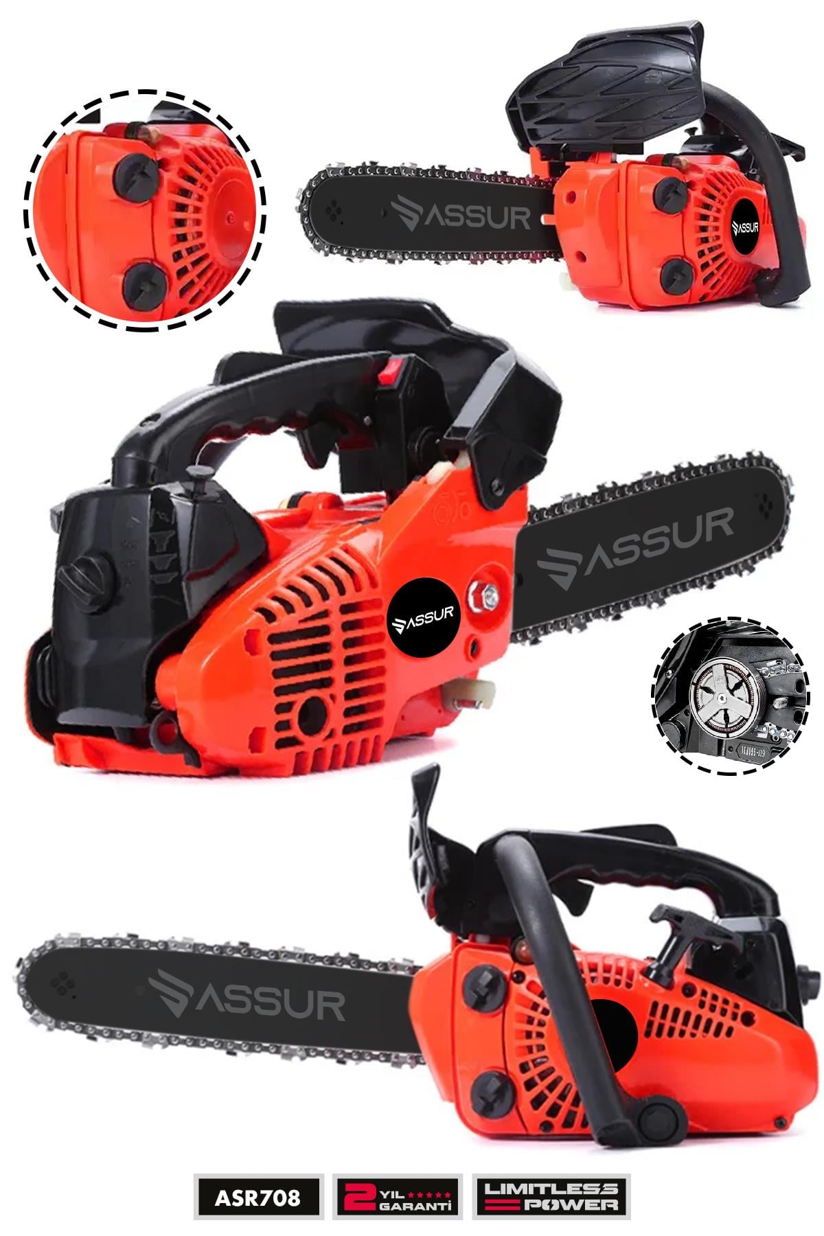 Assur 25cc Mini Benzinli Testere Ağaç Odun Dal Budama Kesme Testeresi Hızar Motoru