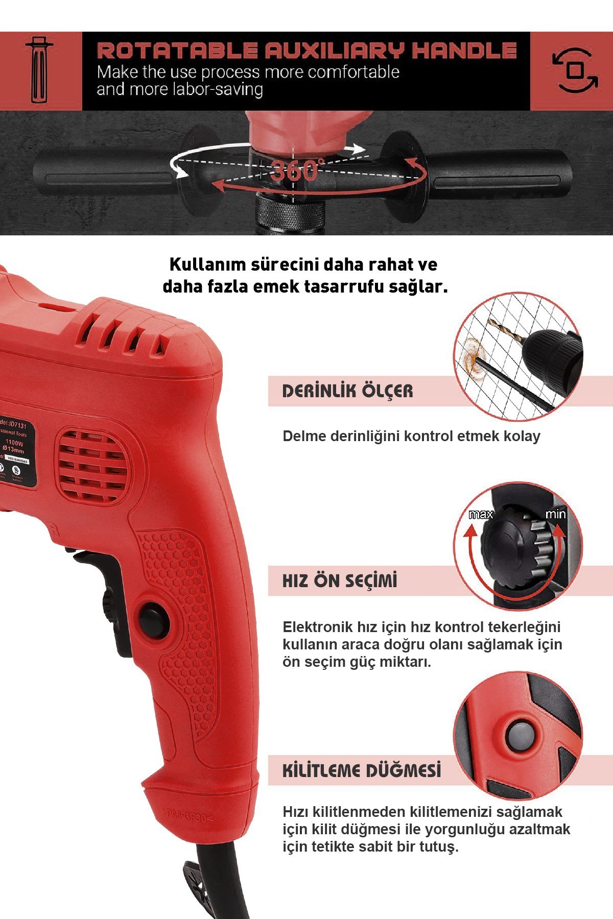 Assur 500W Darbeli Metal Şanzıman 13mm Elektrikli Matkap