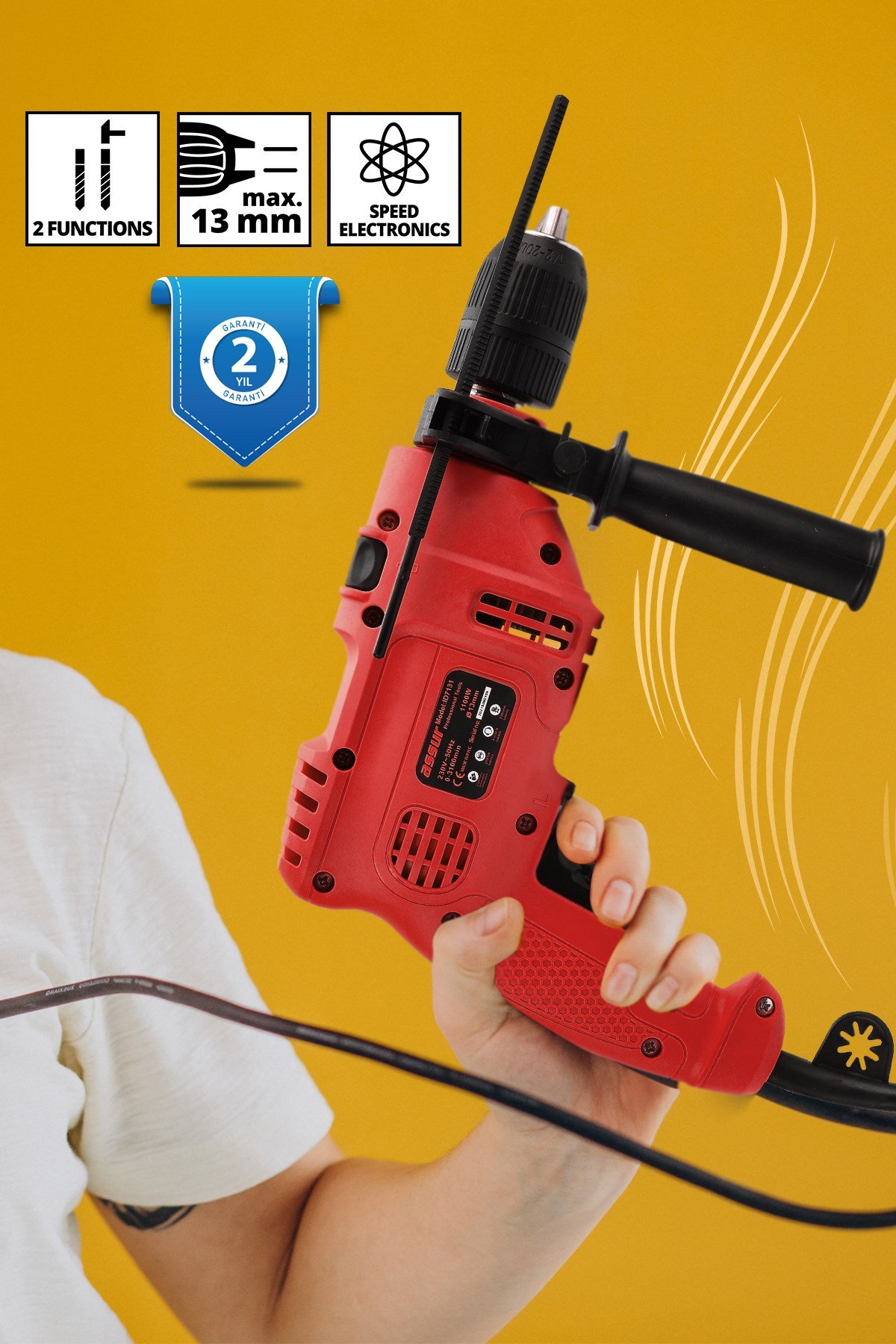 Assur 500W Darbeli Metal Şanzıman 13mm Elektrikli Matkap