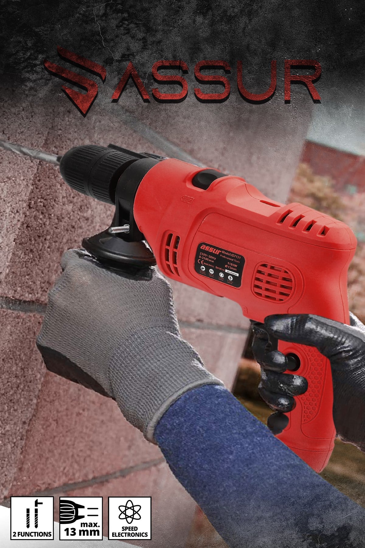 Assur 500W Darbeli Metal Şanzıman 13mm Elektrikli Matkap