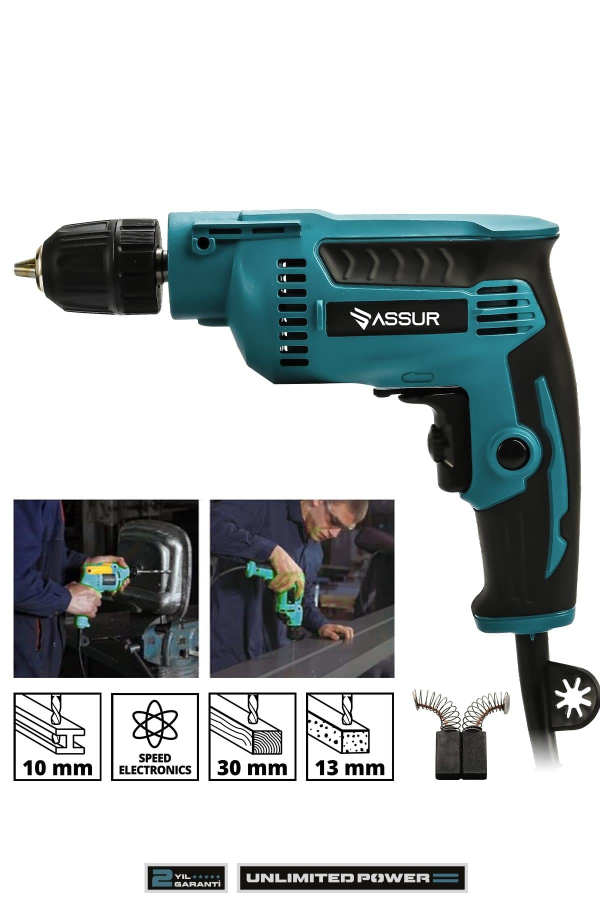 Assur 580W Metal Şanzıman 10mm Elektrikli Vidalama Matkap
