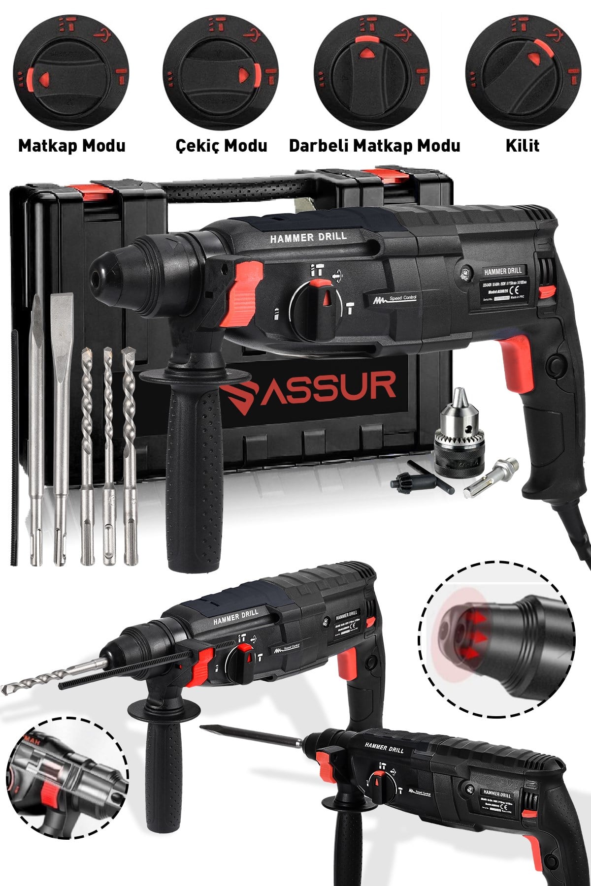 Assur 850W Metal Şanzıman Darbeli Matkap Kırıcı Delici Hilti 2-28mm