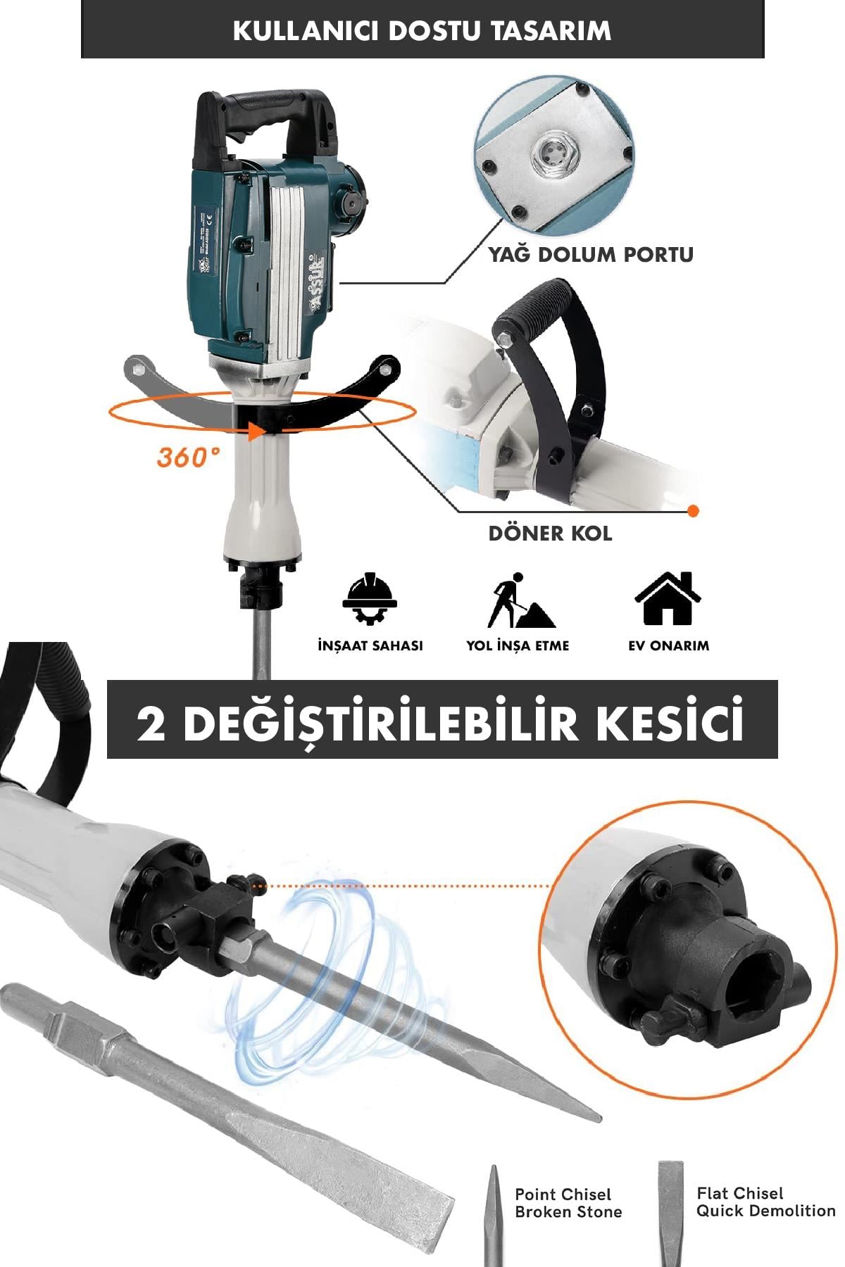 Assur Büyük Tip Kırıcı Delici Hilti Kavrama Kollu 16 Kg 3 Metre Kablolu 65mm