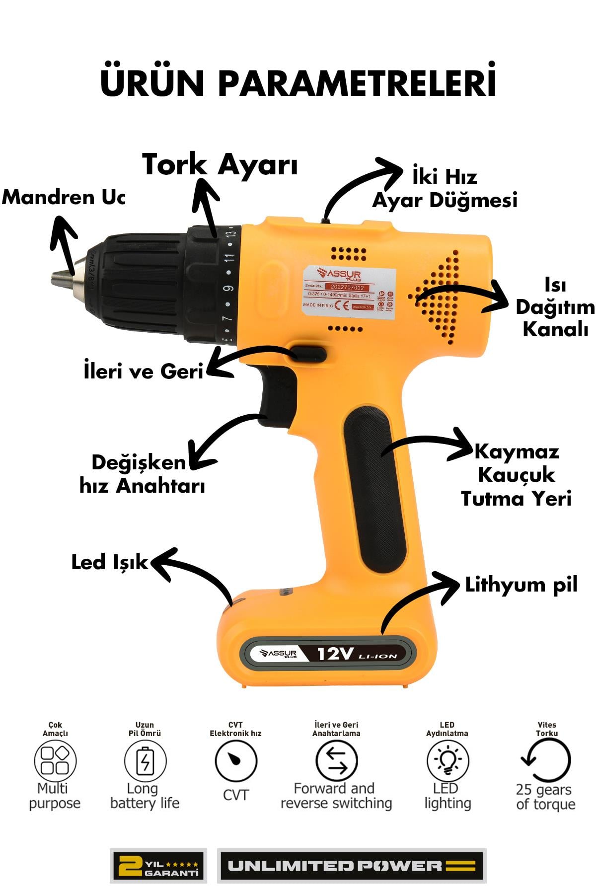 Assur Plus 12V Usb Şarjlı Matkap Vidalama Dahili Batarya