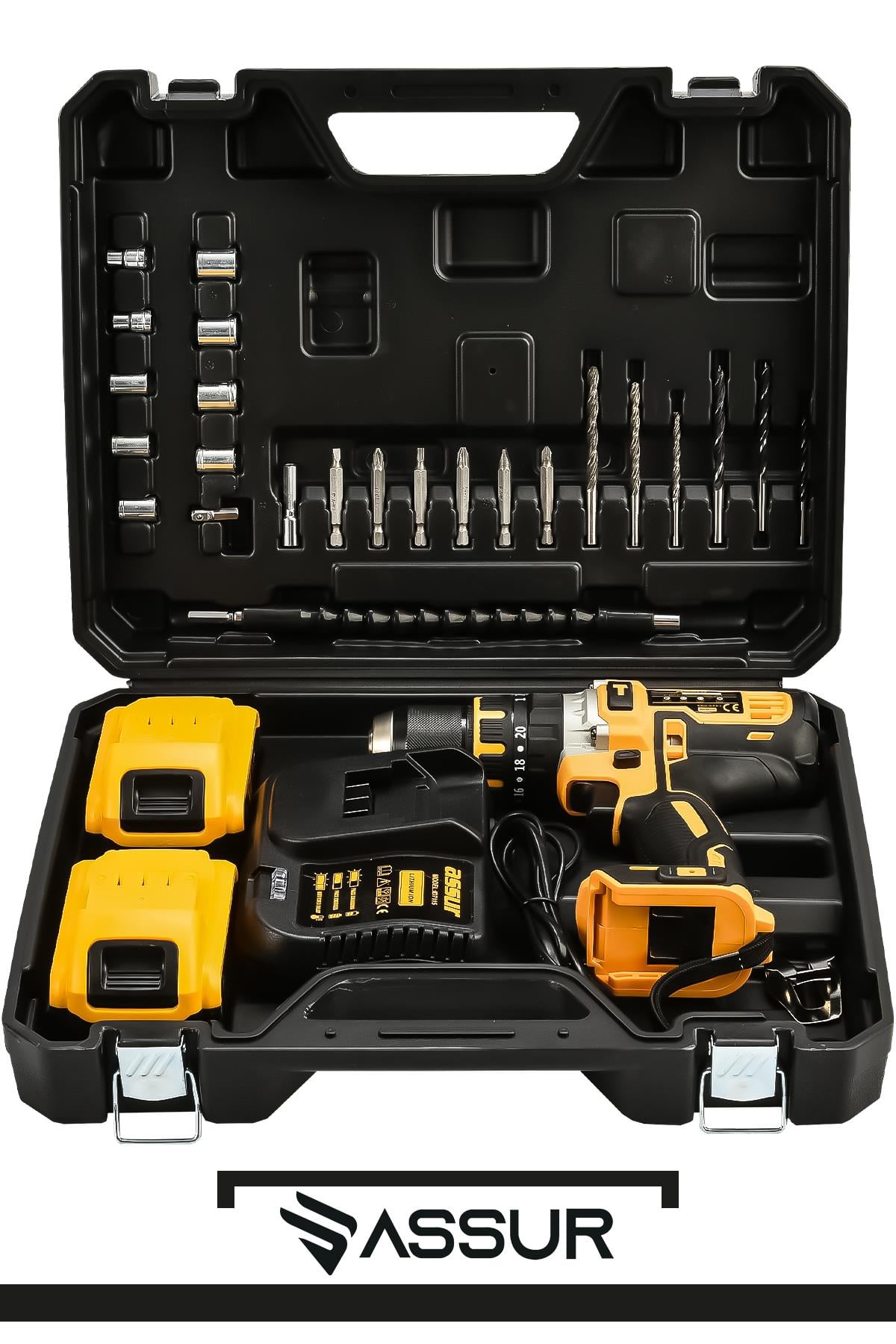 Assur Plus 18V Metal Şanzıman Çift Akülü Şarjlı Darbeli Matkap