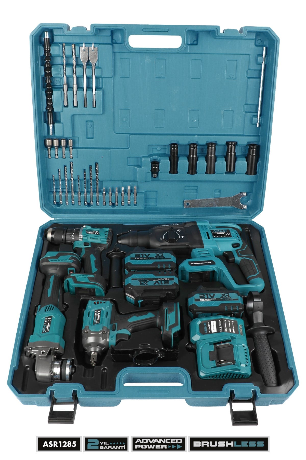 Assur Plus 21V Darbeli Kömürsüz Kırıcı Delici Hilti & Matkap & Somun Sıkma Sökme & Taşlama 4'lü Set