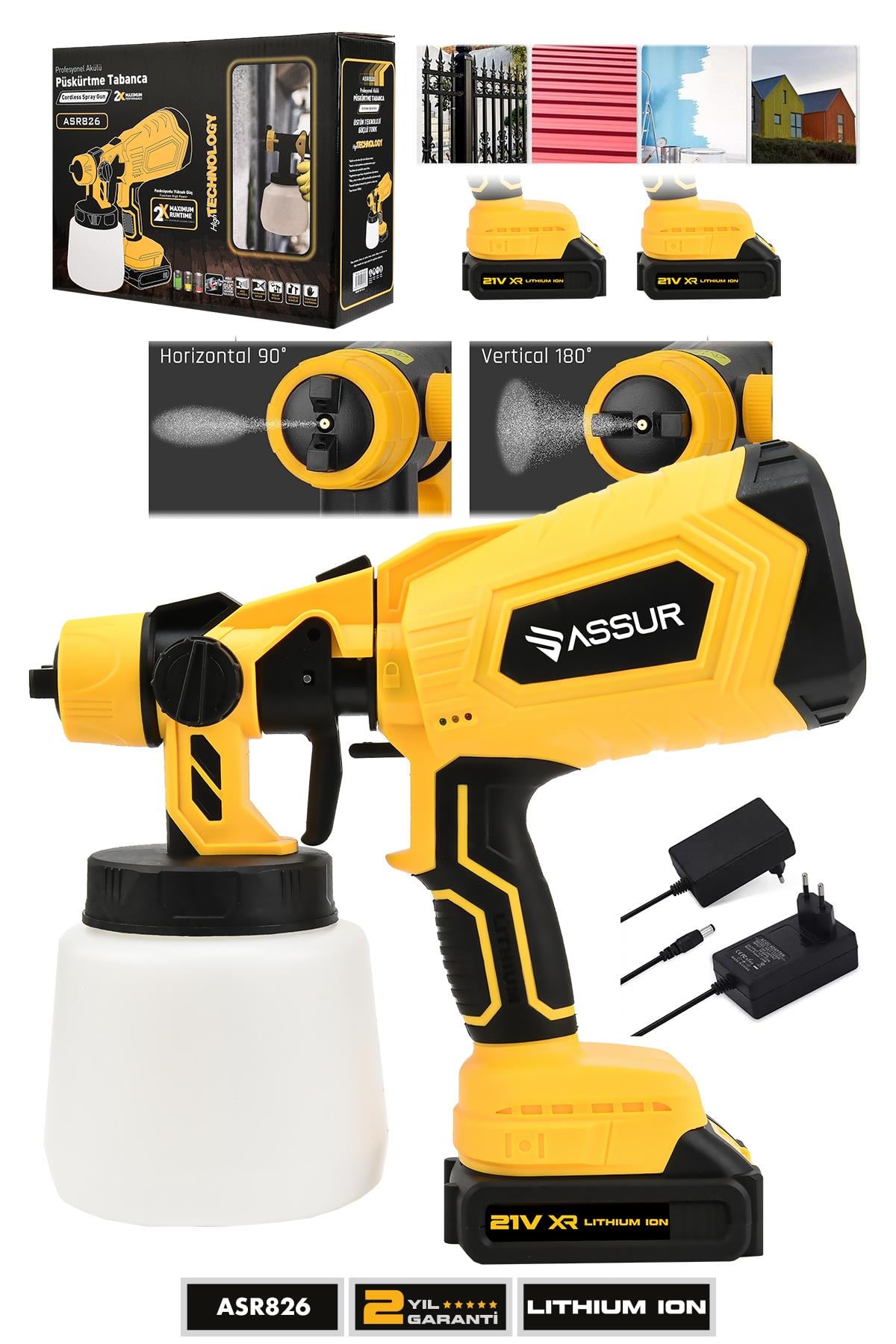 Assur Pro 21V Çift Akülü 300mm Sprey Boya Püskürtme Sarı
