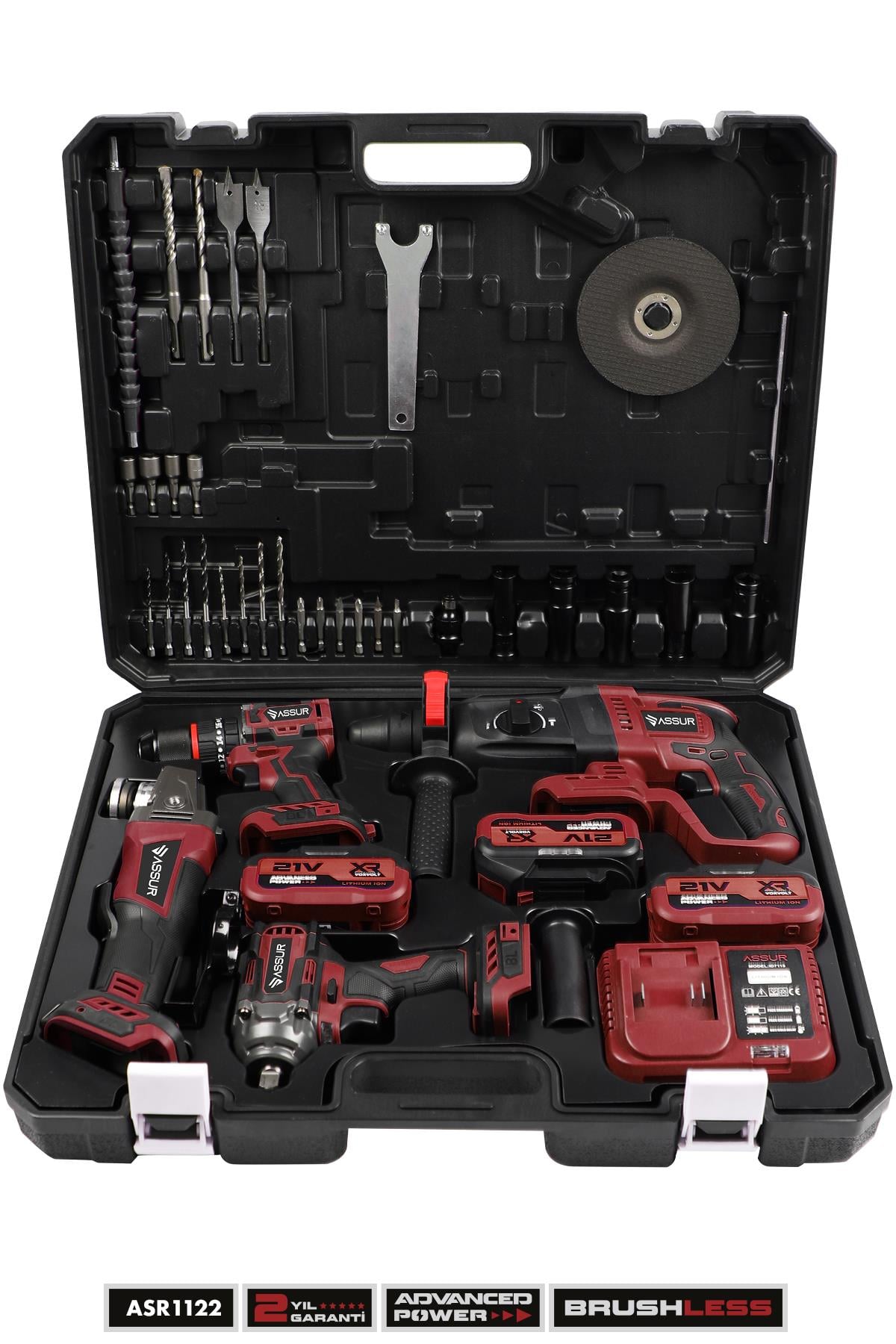 Assur Profesyonel 21V 4'lü Set Somun Sıkma Sökme & Matkap & Kırıcı Delici Hilti & Taşlama