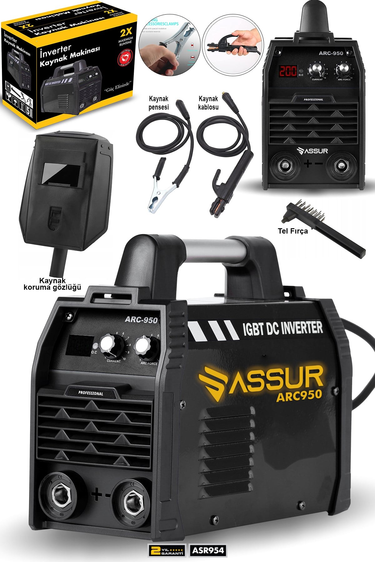 Assur Profesyonel 250 Amper Bakır Sargı Dijital Göstergeli inverter Çanta Kaynak Makinesi