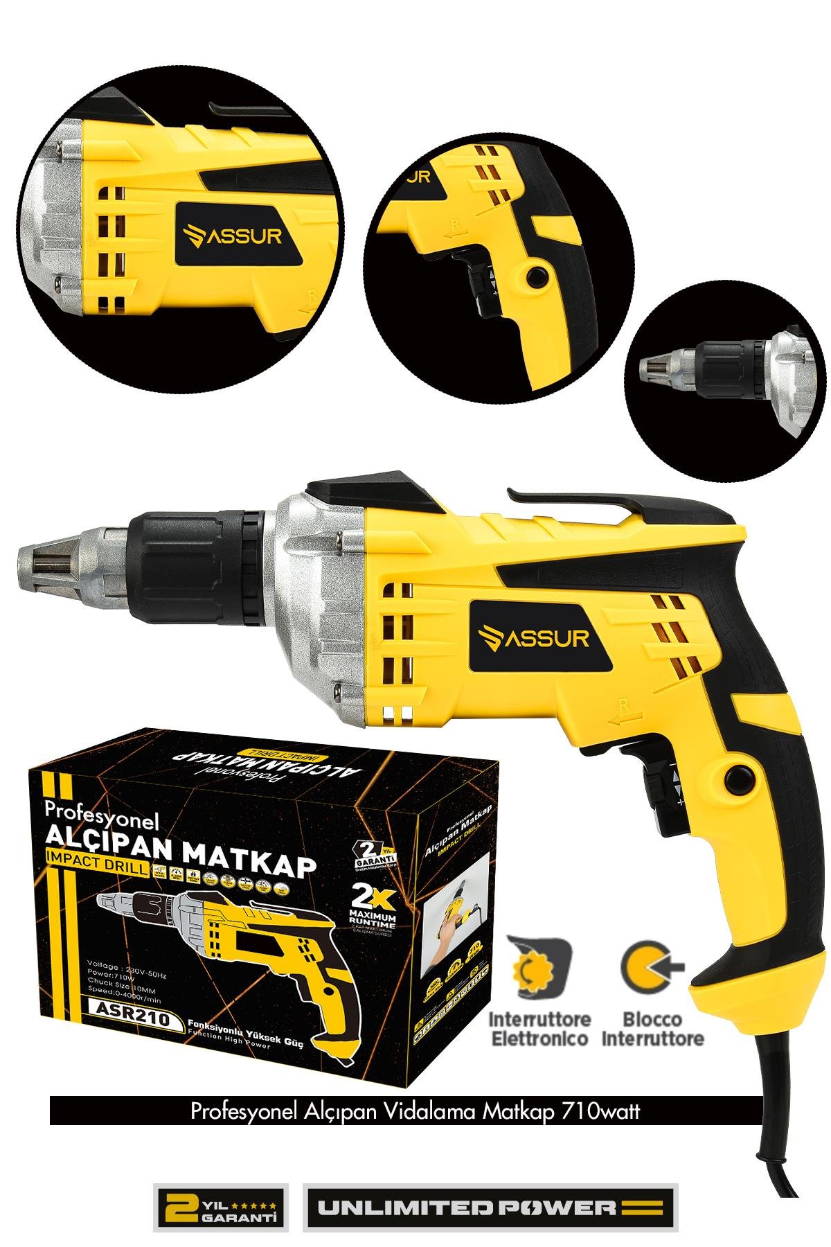 Assur Profesyonel 90N.m Alçıpan Vidalama Tabancası 710W