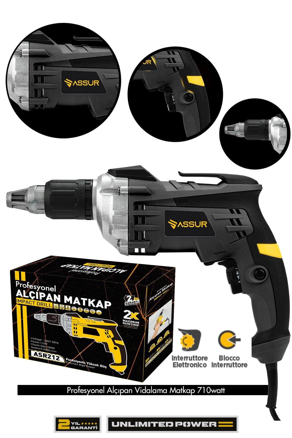 Assur Profesyonel 90N.m Alçıpan Vidalama Tabancası 710W