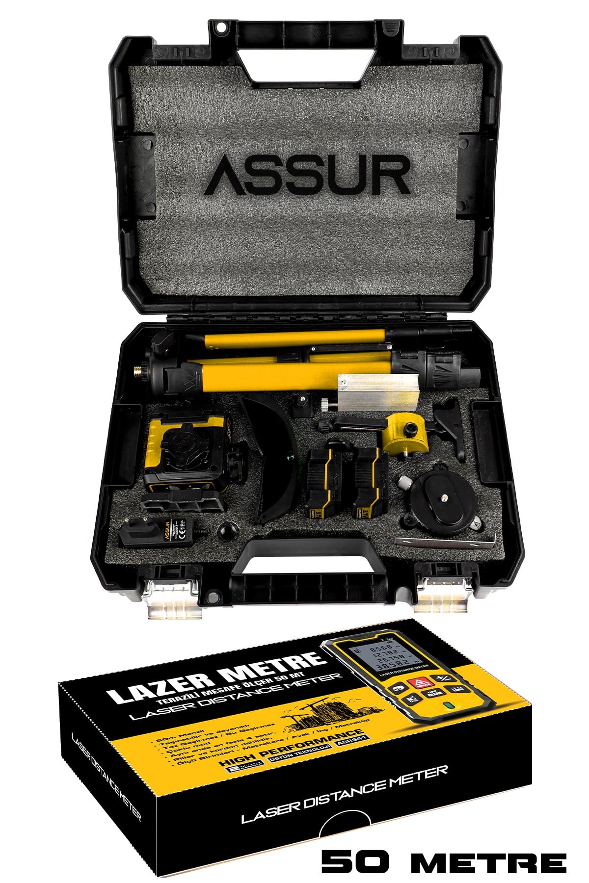 Lazer Metre + 360° 16 Köşe Otomatik Hizalama Tripod'lu Lazer Metre Hizalama