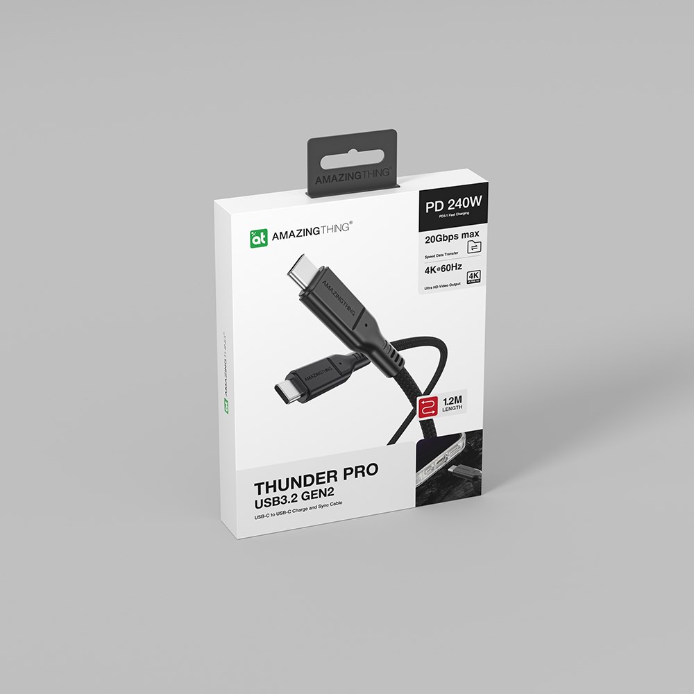 Amazingthing Thunder Pro USB3.2 Gen2 PD3.1 Port Korumalı Type-C to Type-C Kablo 120cm 240W 4K@60Hz