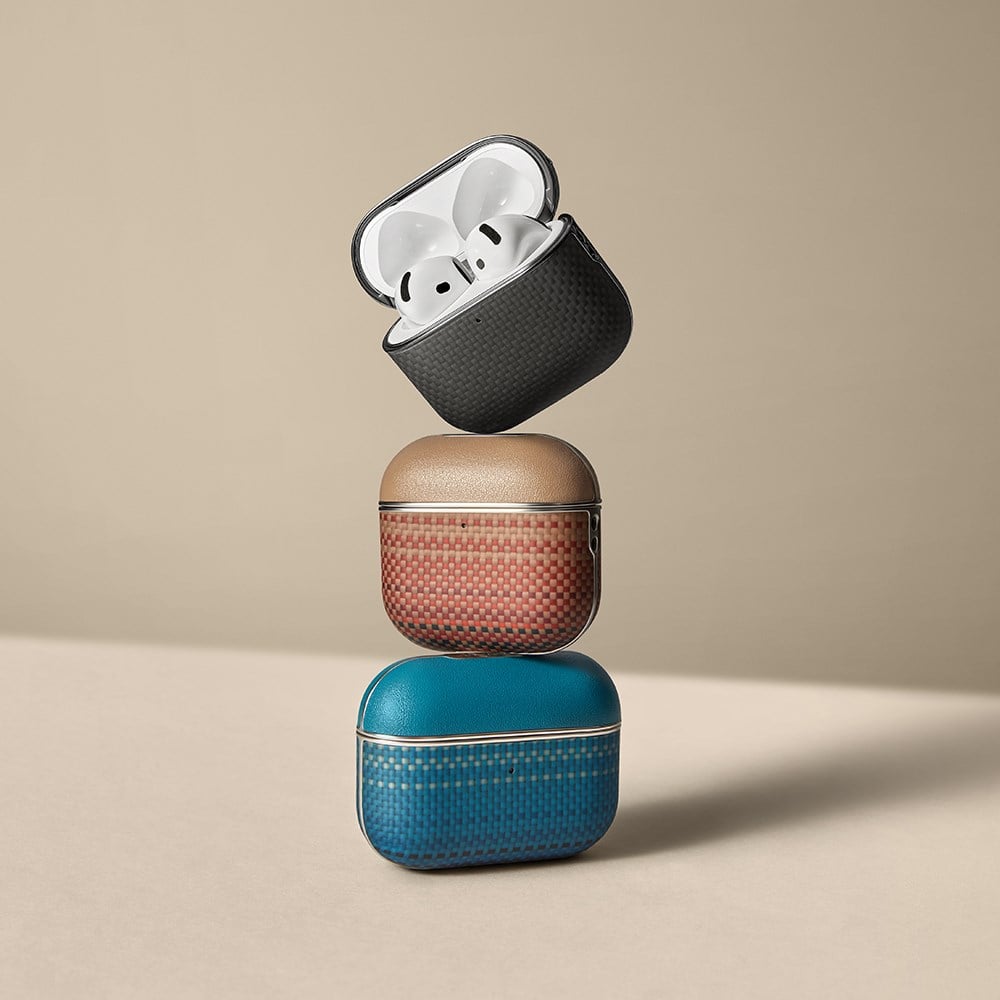 Apple Airpods 4 Kılıf 1500D Aramid Fiber Pitaka Ultra-Slim Classic Serisi Black-Grey Twill Kapak
