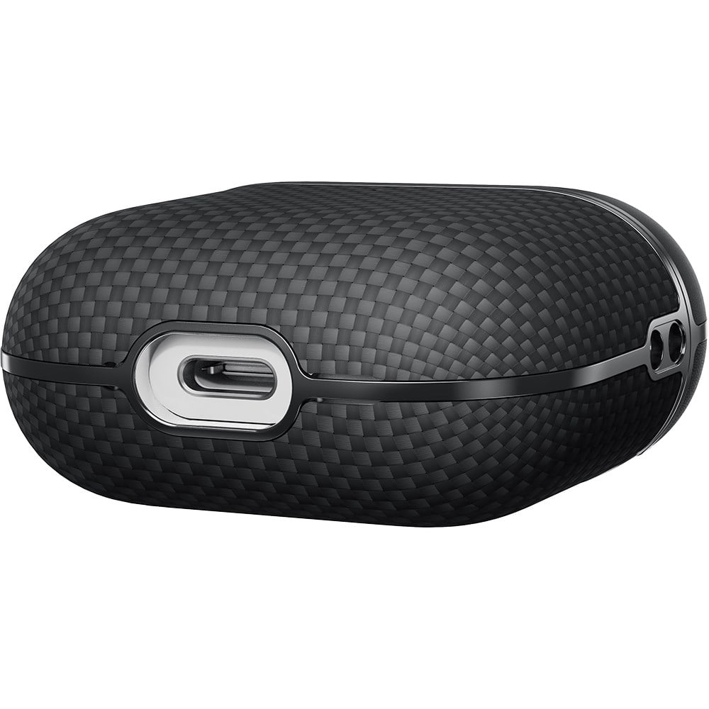 Apple Airpods 4 Kılıf 1500D Aramid Fiber Pitaka Ultra-Slim Classic Serisi Black-Grey Twill Kapak