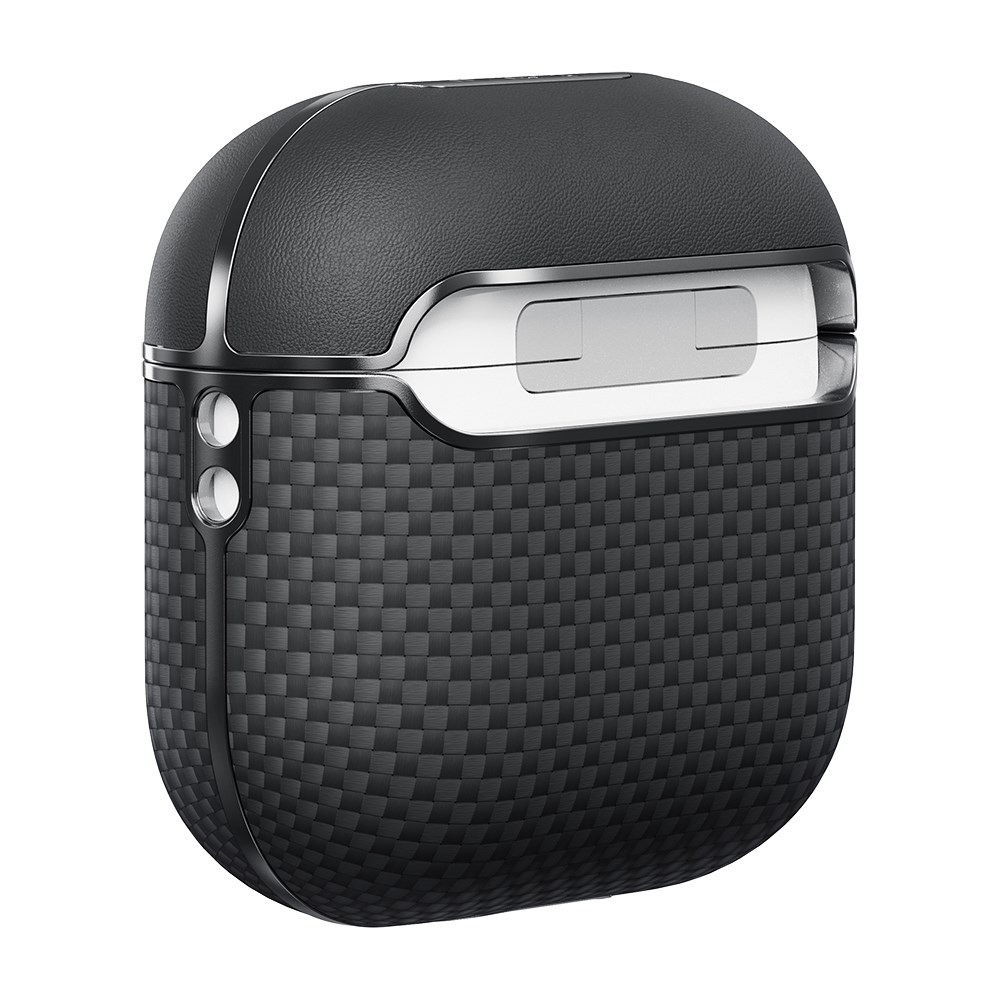 Apple Airpods 4 Kılıf 1500D Aramid Fiber Pitaka Ultra-Slim Classic Serisi Black-Grey Twill Kapak