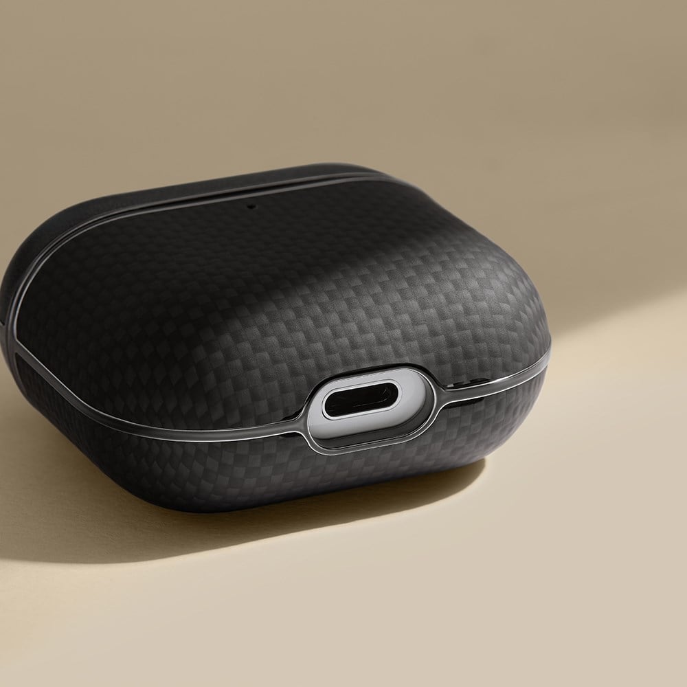 Apple Airpods 4 Kılıf 1500D Aramid Fiber Pitaka Ultra-Slim Classic Serisi Black-Grey Twill Kapak