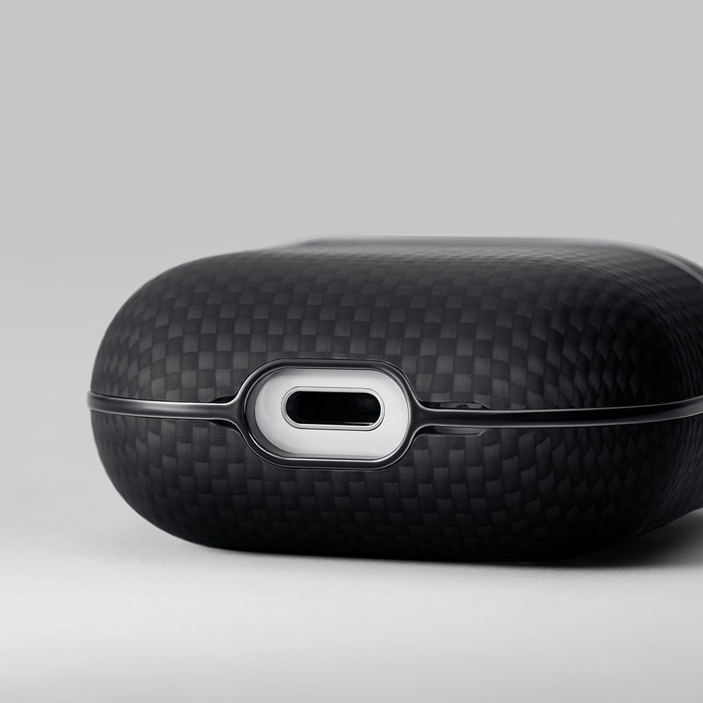 Apple Airpods Pro 2 Kılıf 1500D Aramid Fiber Pitaka Ultra-Slim Classic Serisi Black-Grey Twill Kapak