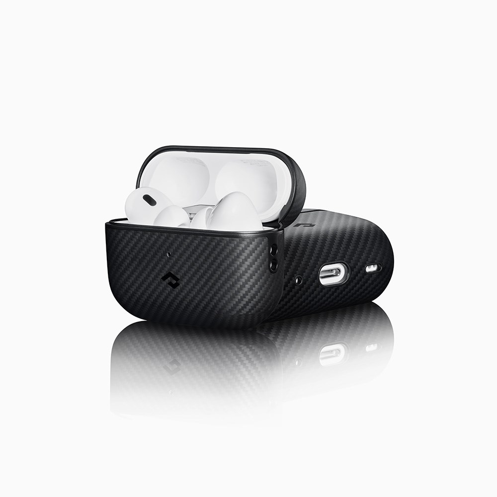 Apple Airpods Pro 2 Kılıf 600D Aramid Fiber Pitaka Classic Serisi Black-Grey Twill Kılıf