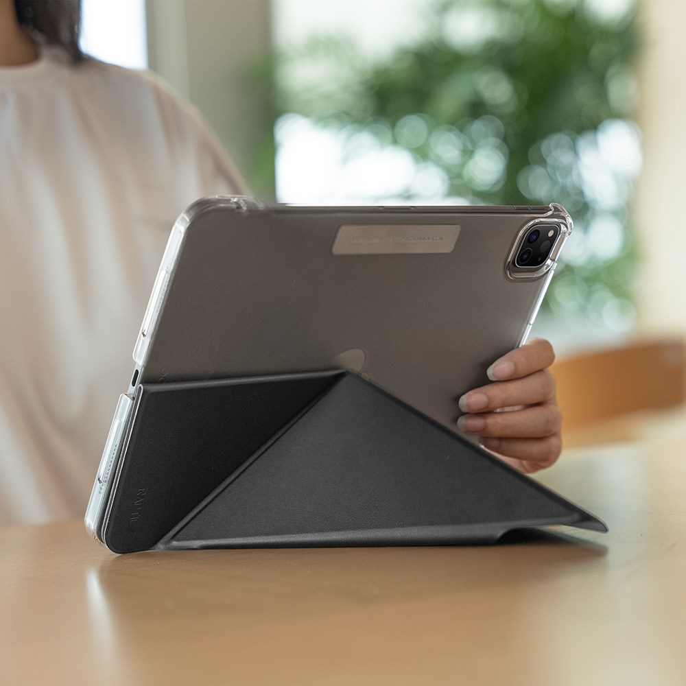 Apple iPad Air 11 2024 Raptic Clear Folio Airbagli Şeffaf Kapaklı Katlanabilir Standlı Kılıf