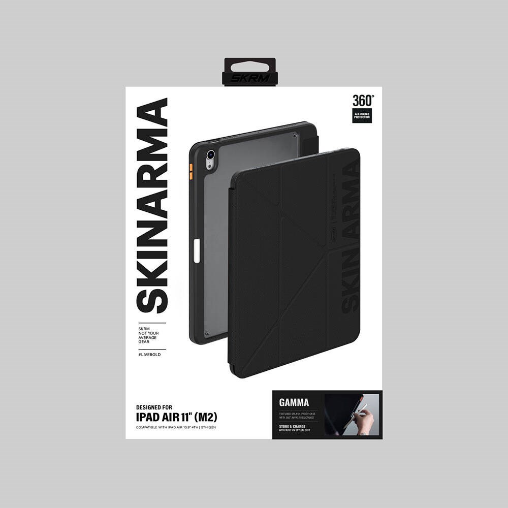 Apple iPad Air 11 2025 M3 Kılıf SkinArma Kabartma Baskı Tasarımlı 360 Tam Koruma Arkası Şeffaf Standlı Gamma Kılıf