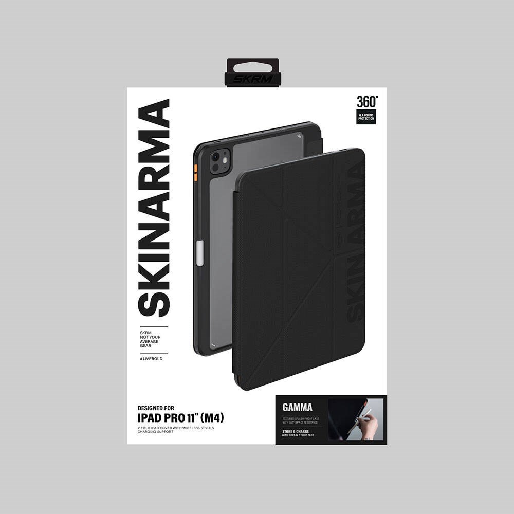 Apple iPad Pro 11 2025 M5 Kılıf SkinArma Kabartma Baskı Tasarımlı 360 Tam Koruma Arkası Şeffaf Standlı Gamma Kılıf