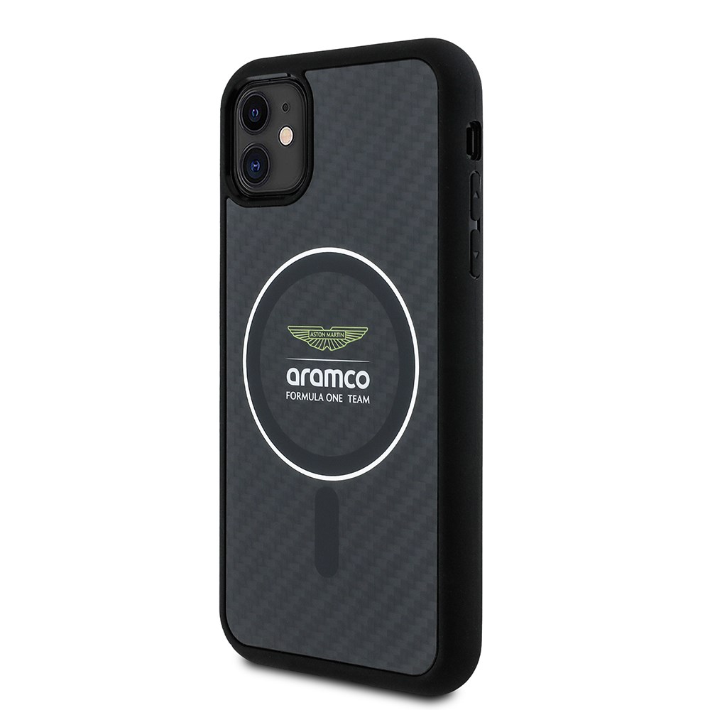 Apple iPhone 11 Kılıf Aston Martin Orjinal Lisanslı M-safe Şarj Özellikli Renkli Halka ve Karbon Fiber Tasarımlı Kapak