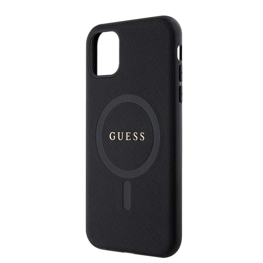 Apple iPhone 11 Kılıf Guess Orjinal Lisanslı M-safe Şarj Özellikli Yazı Logolu Saffiano Classic Kapak