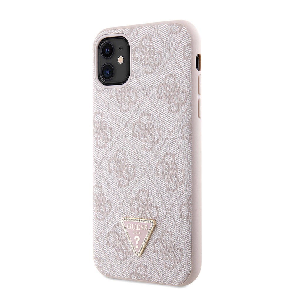 Apple iPhone 11 Kılıf Guess Orjinal Lisanslı PU Deri Taşlı Üçgen Logo 4G Desenli Kapak
