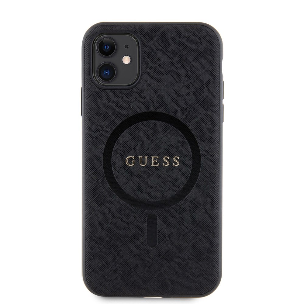 Apple iPhone 11 Kılıf Guess Orjinal Lisanslı M-safe Şarj Özellikli Yazı Logolu Saffiano Classic Kapak