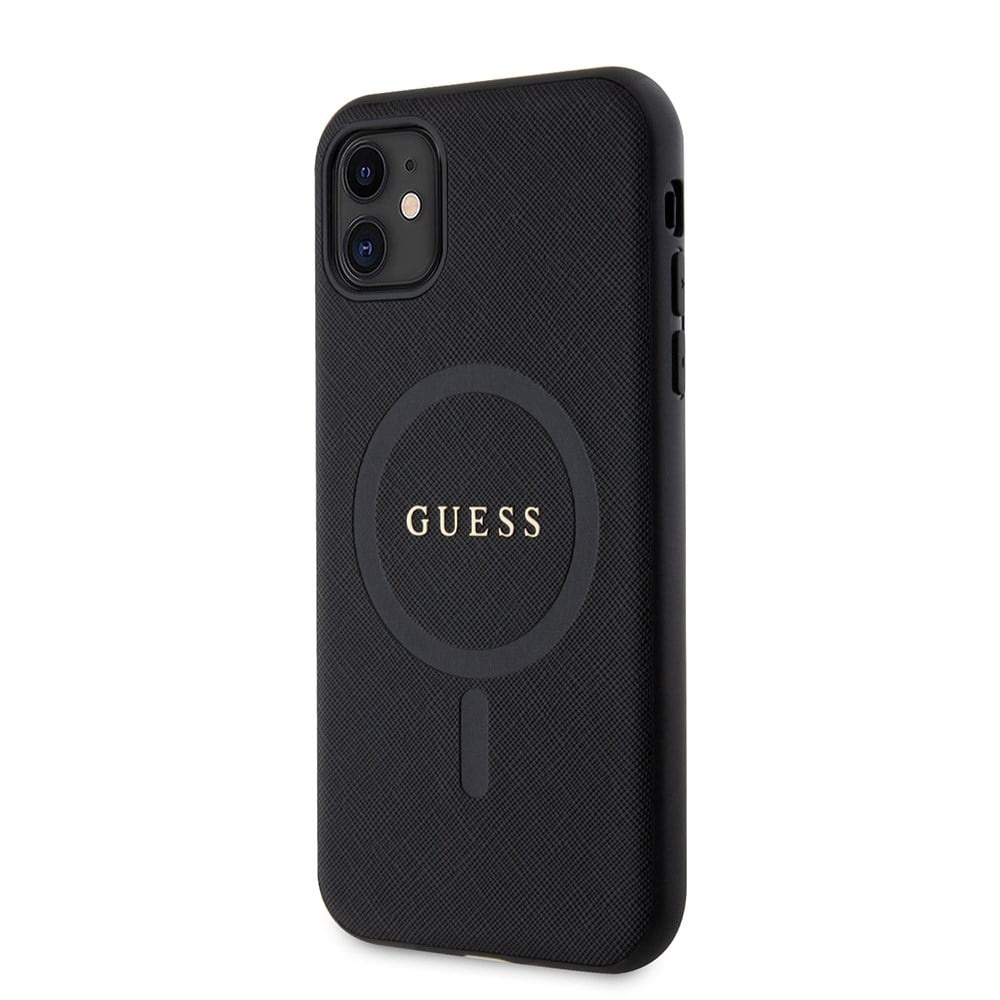 Apple iPhone 11 Kılıf Guess Orjinal Lisanslı M-safe Şarj Özellikli Yazı Logolu Saffiano Classic Kapak