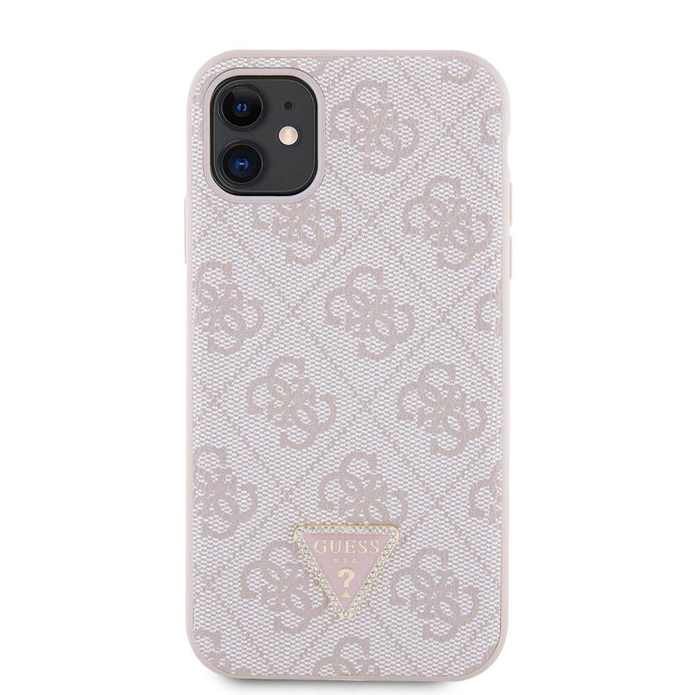 Apple iPhone 11 Kılıf Guess Orjinal Lisanslı PU Deri Taşlı Üçgen Logo 4G Desenli Kapak