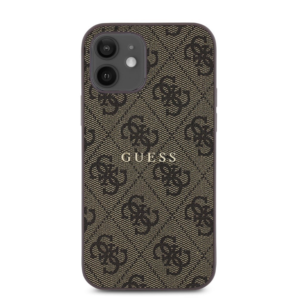 Apple iPhone 12 Kılıf Guess Orjinal Lisanslı M-safe Şarj Özellikli 4G Desen Yazı Logolu Kapak