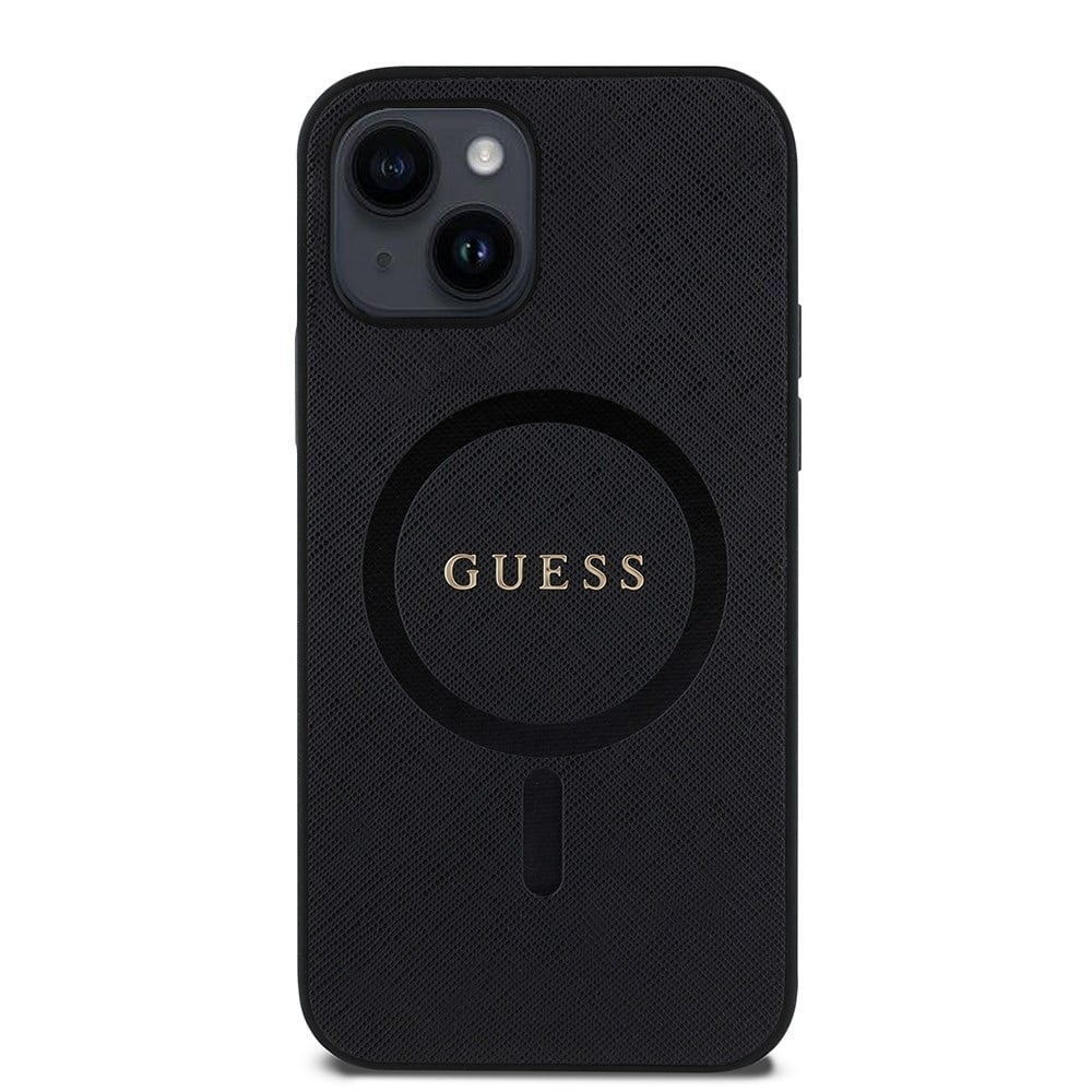 Apple iPhone 12 Kılıf Guess Orjinal Lisanslı M-safe Şarj Özellikli Yazı Logolu Saffiano Classic Kapak