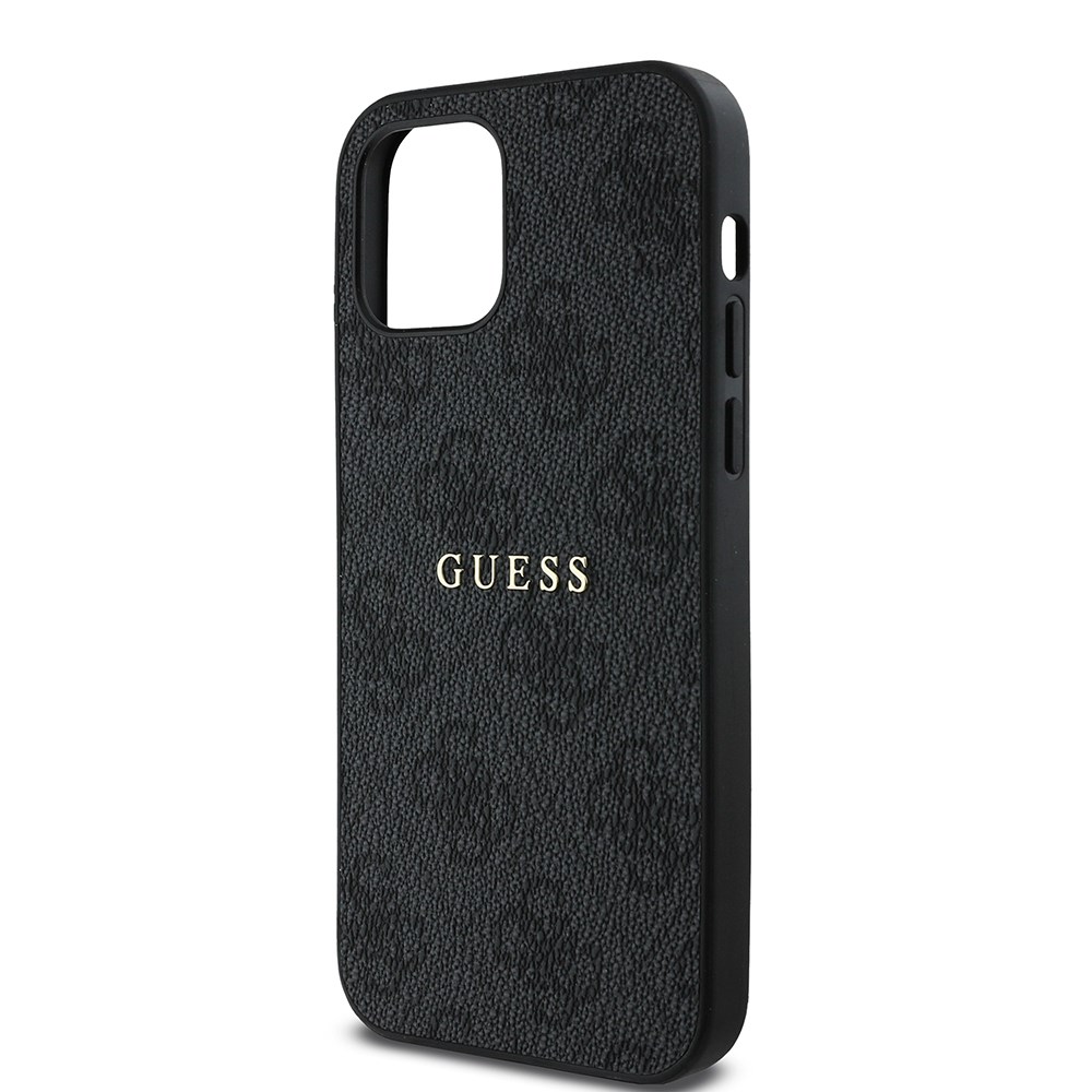 Apple iPhone 12 Kılıf Guess Orjinal Lisanslı M-safe Şarj Özellikli 4G Desen Yazı Logolu Kapak
