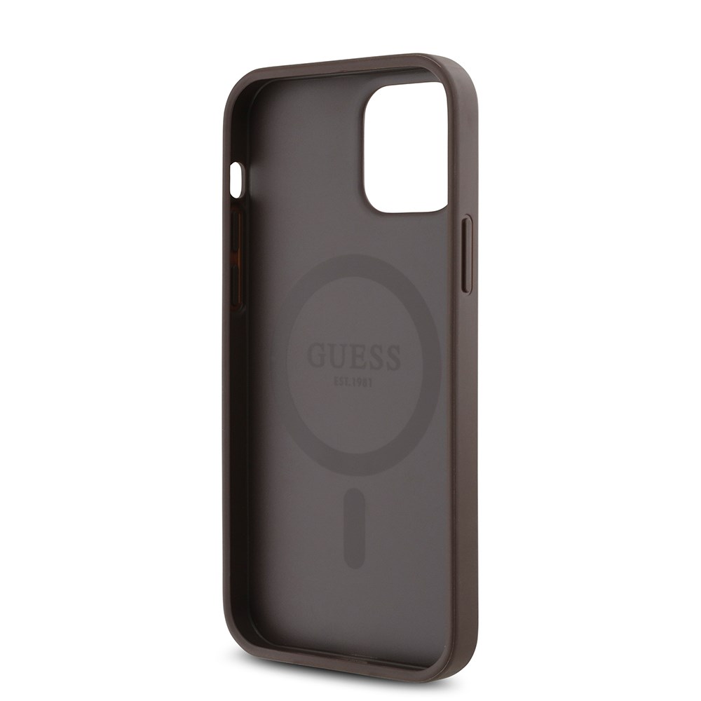 Apple iPhone 12 Kılıf Guess Orjinal Lisanslı M-safe Şarj Özellikli Gül Baskılı 4G Desenli Yazı Logolu Kapak